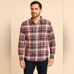 🍁Lucky Brand Men's Pink and Black Plaid Button-Down Shirt – Size L